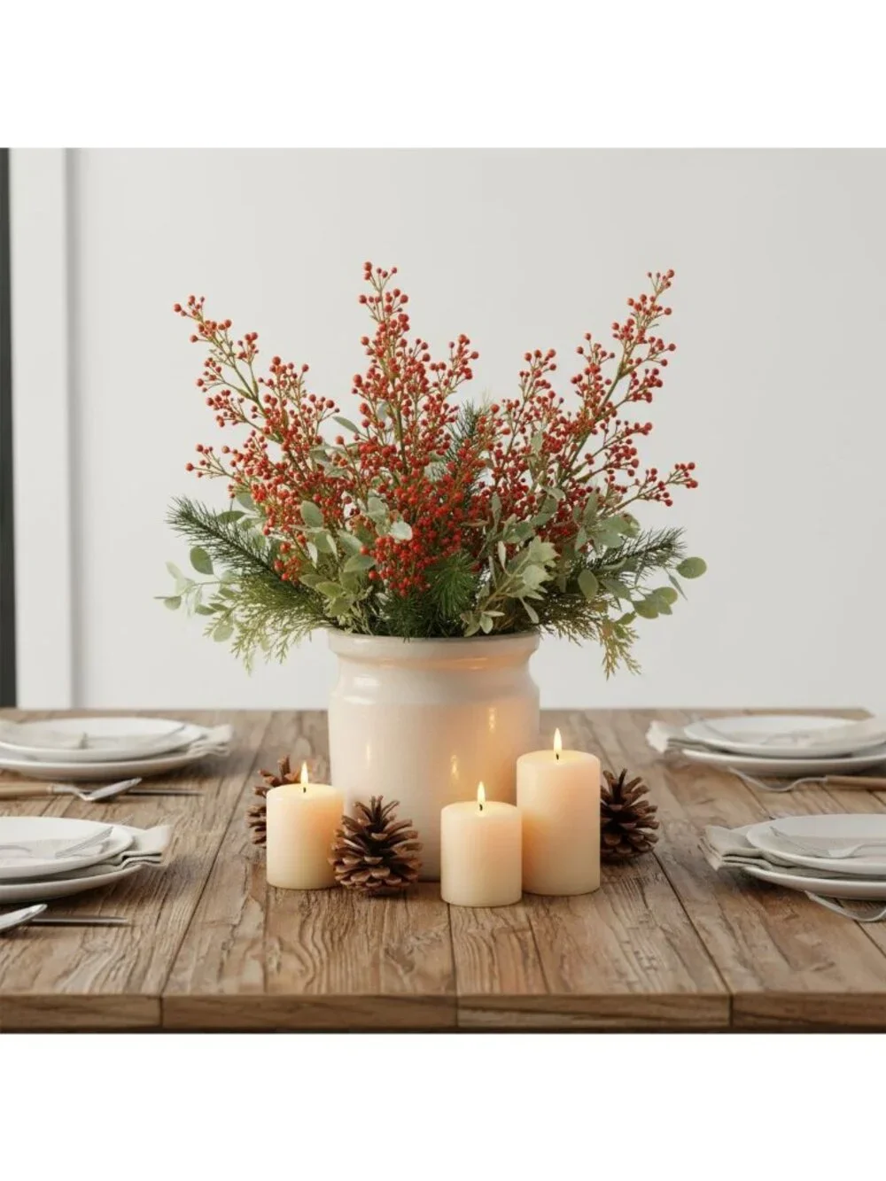 Set of 2 Red Berry Wax Flower Sprays 13 Inch Faux Filler Flowers Artificial Berr